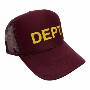 NEW VINTAGE DEPARTMENT DEPT FASHION MAROON YELLOW MESH TRUCKER HAT CAP 5 PANEL